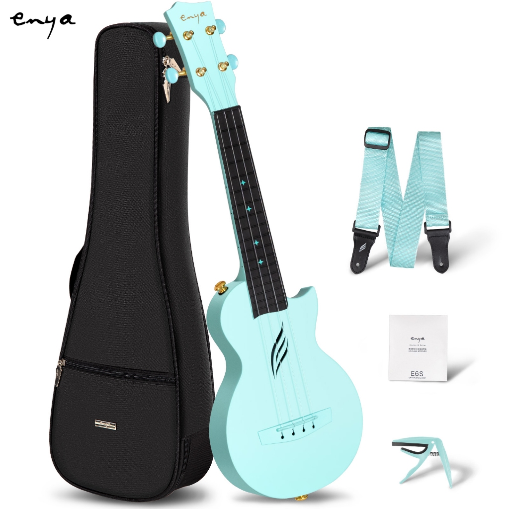 Enya Nova U Mini Soprano Ukulele 21 นิ้วคาร์บอนไฟเบอร์ Travel Ukelele ง่าย Yukalalee พร้อมชุดเริ่มต้น Ukalalee รวมสายคล้อง Capo Strings (สีฟ้า)