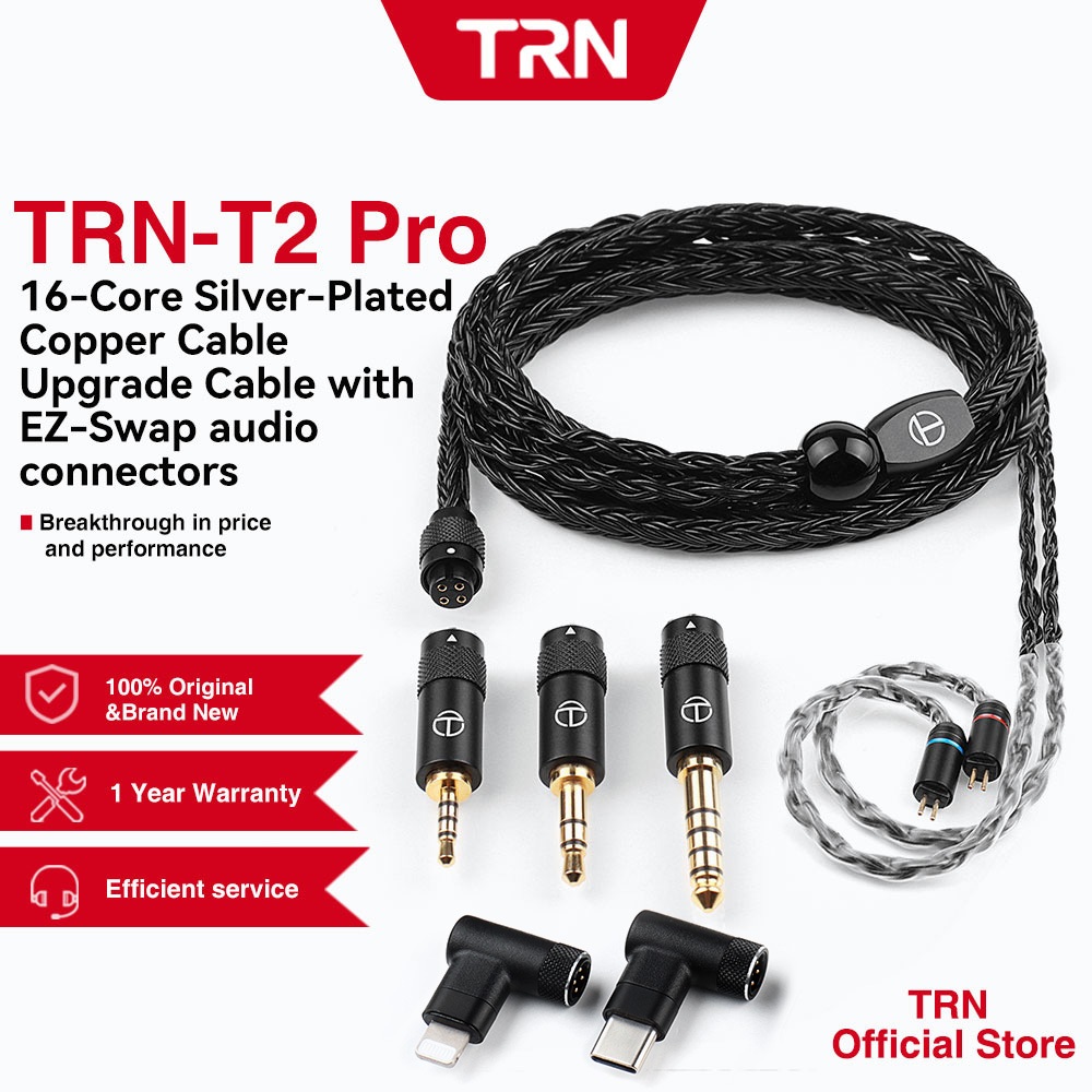 Trn T2 Pro 16 เส้น สายเคเบิลอัพเกรด ชุบเงิน ปลั๊กเสียบหูฟัง