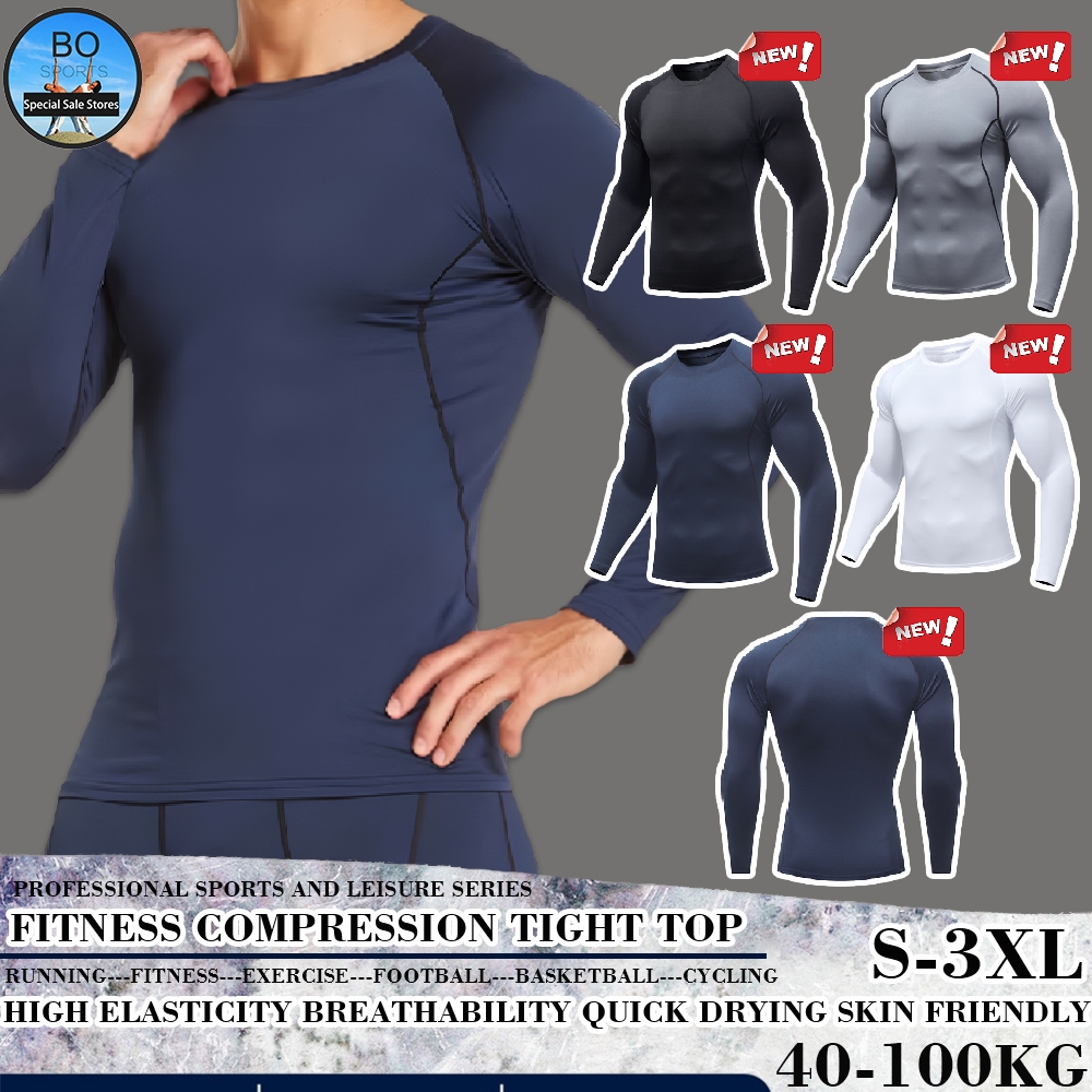 BOSPORT เสื้อยืดกีฬา แขนยาว ระบายอากาศ ป้องกันรังสียูวี แห้งเร็ว สําหรับผู้ชาย ใส่เข้ายิม วิ่ง ฟิตเนส