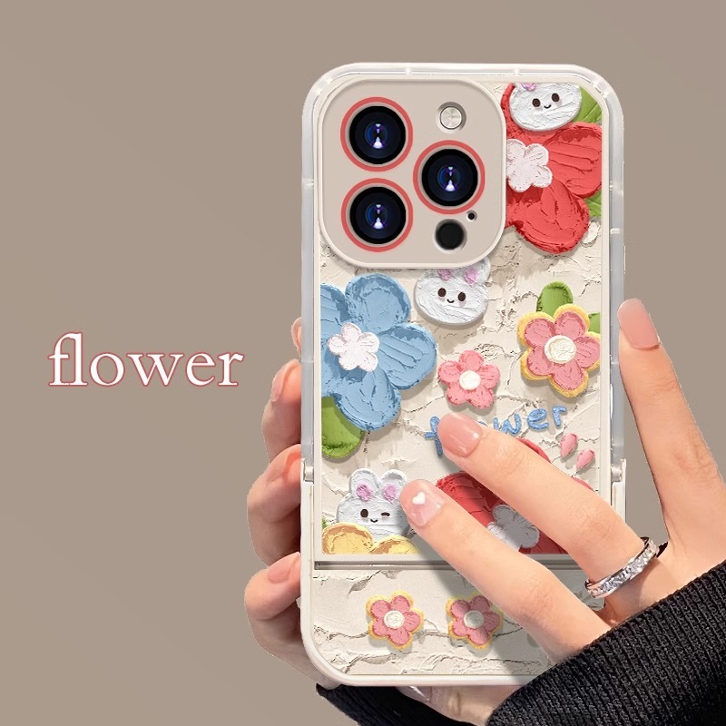 เคสโทรศัพท์มือถือ กันลื่น ลายดอกไม้ กระต่ายน่ารัก เรียบง่าย สําหรับ iPhone 11 11 pro 11 pro max 12 12 mini 12 pro 12 pro max