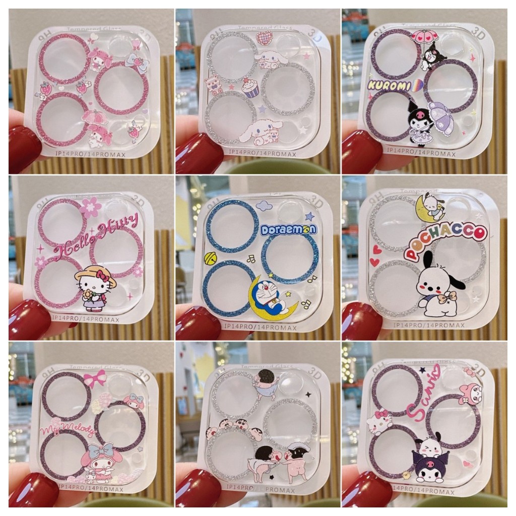 13mini Glitter การ์ตูนรวมทุกอย่างฟิล์มเลนส์ฟิล์มป้องกันเลนส์โปร่งใสแบบบูรณาการไม่มีกาวตกค้างเหมาะสําหรับ iPhone 16 15 14 13 Pro Max กล้องแก้ว F