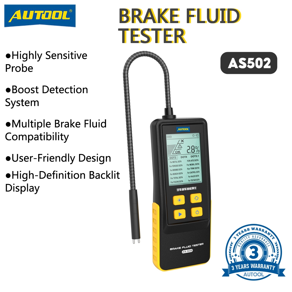 AUTOOL AS506 Brake Fluid Tester 12/24V Automotive Brake Oil Tester  Compatible for DOT3/DOT4/DOT5.1/ENV4/ENV6 ATE/TRW/BOSCH/MOBIL