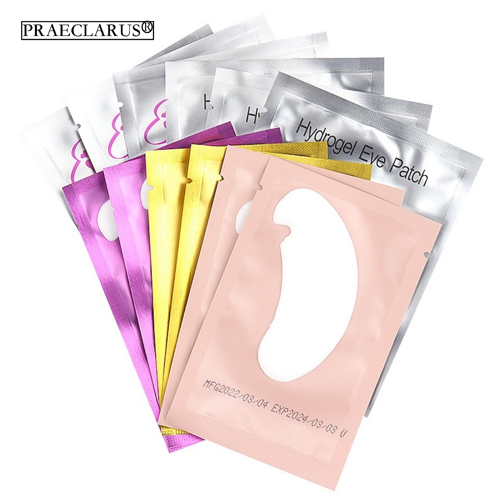 PRAECLARUS แผ่นสติกเกอร์ไฮโดรเจล รูปตัว U สําหรับติดขนตาปลอม แผ่นเจลไฮโดรเจลสำหรับต่อขนตา 50 คู่ แผ่นปิดตา แผ่นปิดตาแบบแยกชั้น แผ่นปิดตาสำหรับต่อขนตาแบบแยกชั้น