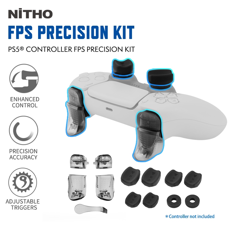 Nitho PS5 FPS ชุดสําหรับเล่นเกมสําหรับ PlayStation 5 Dual Sense Controller ชุดปรับแต่งพร้อมด้ามจับนิ้วหัวแม่มือปุ่มตามหลักสรีรศาสตร์ทริกเกอร์ชุดเล็งที่แม่นยําอุปกรณ์เสริม PS5
