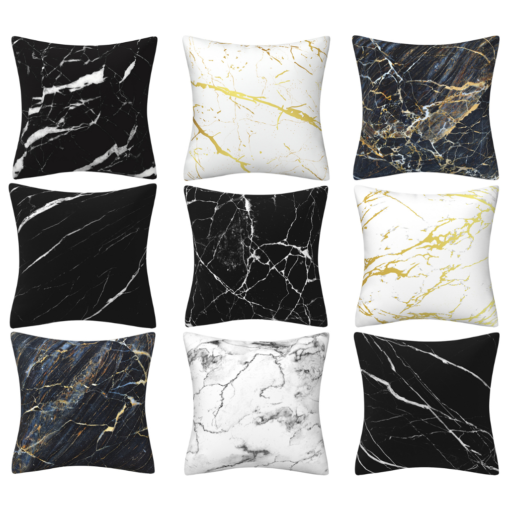 ปลอกหมอน ลายหินอ่อน สีดํา สีขาว เรียบง่าย ขนาด 70×70.60×60.45×45.40×40ปลอกหมอน ผ้าฝ้าย แบบสองด้าน สําหรับตกแต่งบ้าน โซฟา เตียง