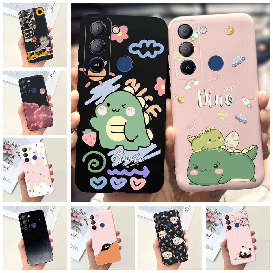 เคสซิลิโคนนิ่ม ลายดอกไม้ ไดโนเสาร์น่ารัก สําหรับ Tecno Pop 5 LTE 2021 BD4 BD4i BD4a Tecno Pop5 LTE