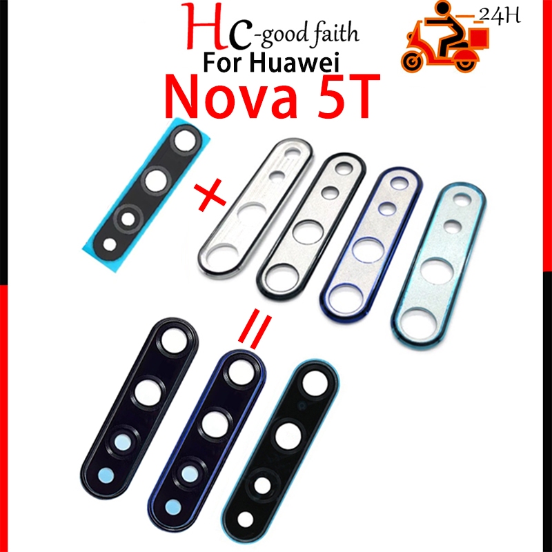 เลนส์กล้องด้านหลังแหวนฝาครอบกระจกเลนส์พร้อมกรอบสําหรับ Huawei Nova 5T อะไหล่ทดแทน