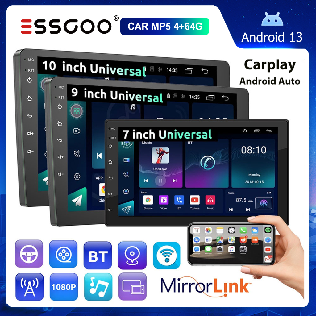 ใหม่ เครื่องเล่น MP5 2 Din 4+64GB กล้อง AHD 7 9 10 นิ้ว หน้าจอสัมผัส เครื่องเล่น และ android นําทาง GPS USB FM WIFI สําหรับรถยนต์