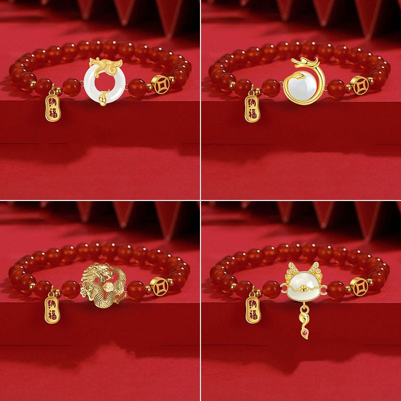 สร้อยข้อมือ ประดับลูกปัด สีแดง นําโชค มังกร เหมาะกับของขวัญ สําหรับผู้หญิง