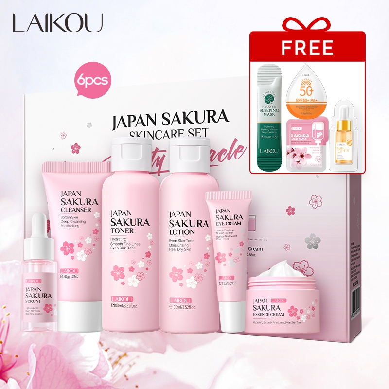 ชุดFree GiftBrightening & Hydrating Sakura | เอสเซนส์+มอยส์เจอร์ไรเซอร์ | Glows Skin & Smooths Texture | LAIKOU Japan สกินแคร์