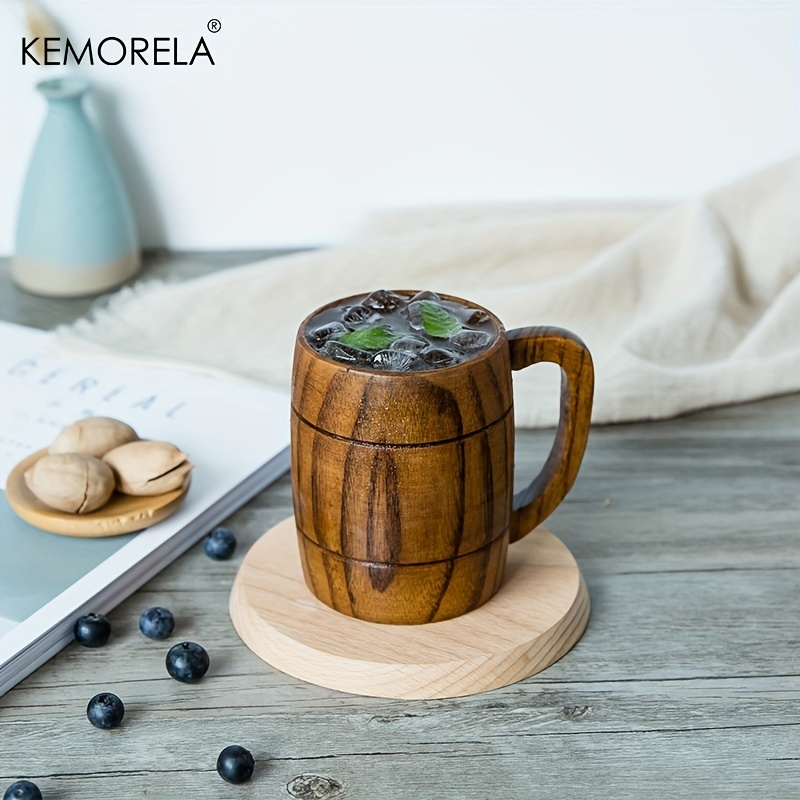 KEMORELA แก้วมักไม้ รูปถังเบียร์ ขนาดใหญ่ จุของได้เยอะ สไตล์วินเทจ คลาสสิก สําหรับใส่เครื่องดื่ม ชา นม กาแฟ ตั้งแคมป์