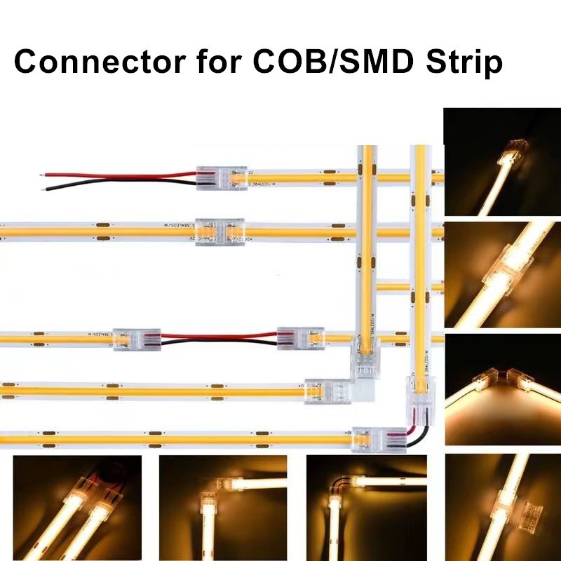 Cob แถบเชื่อมต่อสายไฟ LED 2pin 8 มม. มุมขวา 90 องศา ไร้รอยต่อ