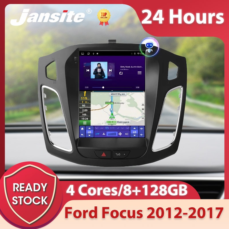 Jansite2din เครื่องเล่นมัลติมีเดีย วิทยุ สเตอริโอ รถยนต์ Android หน้าจอ DSP GPSIPS RDS สําหรับ Ford Focus 3 Mk3 2012-2017