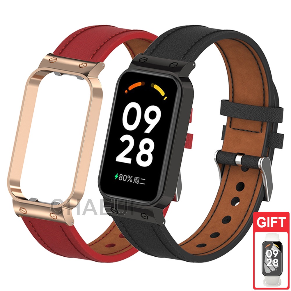 สายหนังพร้อมสร้อยข้อมือเปลี่ยนเคสสําหรับ Redmi Smart Band 2 3 / Xiaomi Smart Band 8 9 Active