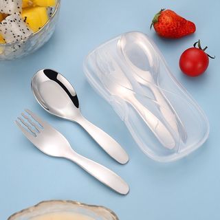 From PH Thick Cutlery Set Stainless Steel Spoon Fork Portable Utensil Short Handle With Storage Case VVK