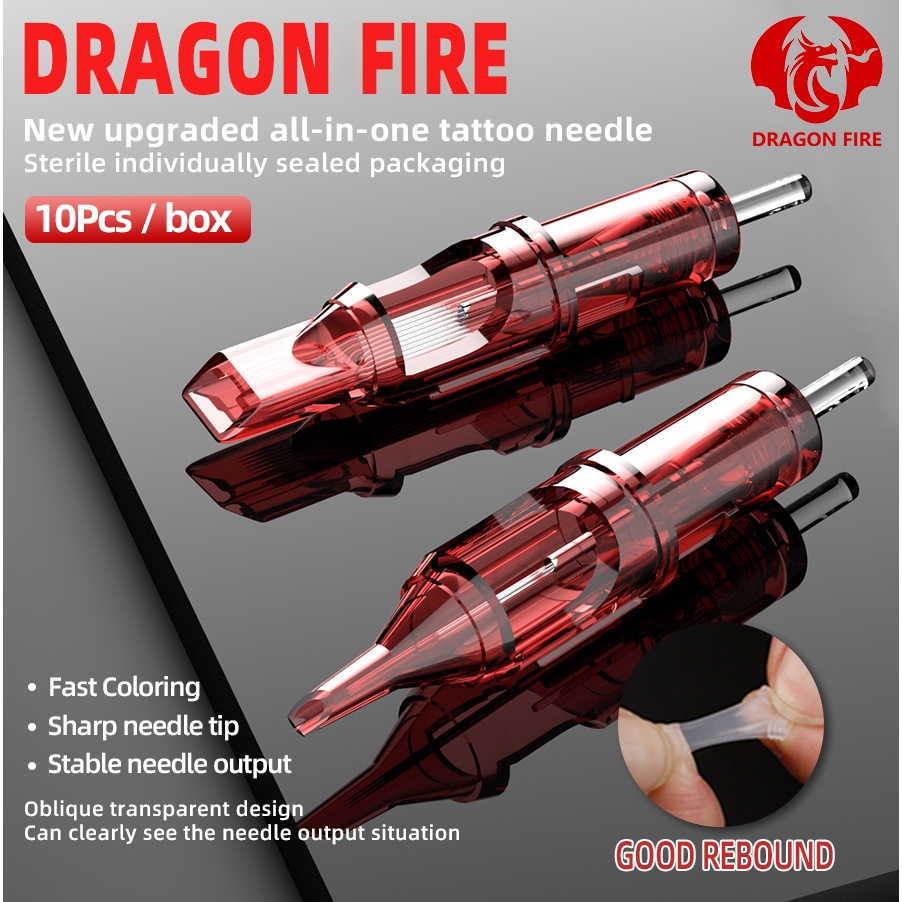 Dragonfire ตลับเข็มสัก อุปกรณ์เสริมเครื่องสัก 10 ชิ้น / กล่อง #12 ตลับเข็มสัก แบบใช้แล้วทิ้ง 0.35 มม.