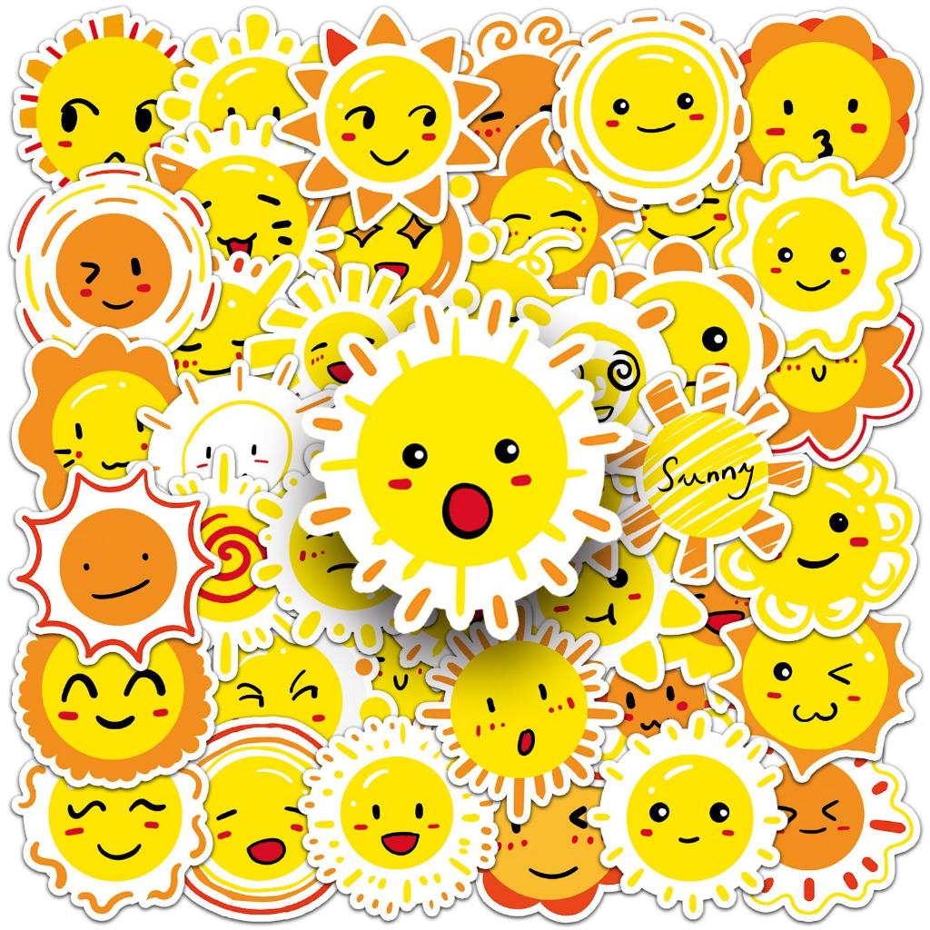 50 ชิ้นตลกการ์ตูนสติกเกอร์ดวงอาทิตย์กันน้ํา DIY สําหรับโทรศัพท์แล็ปท็อปรถสติกเกอร์ Creative Home Decal