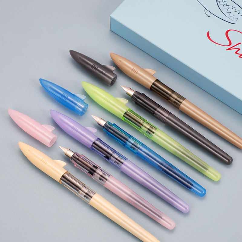 Penlab Jinhao Shark Fountain ปากกาโปร่งใสสี Barrel สแตนเลส Fine Nib สําหรับสํานักงานโรงเรียนเขียน C7522