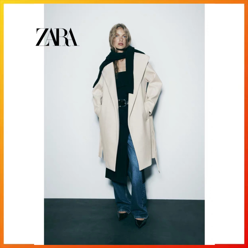 Zara เสื้อโค้ท เสื้อโค้ท มีฮู้ด แบบนิ่ม 3 สี แฟชั่นฤดูใบไม้ร่วง สําหรับผู้หญิง 3046266 712