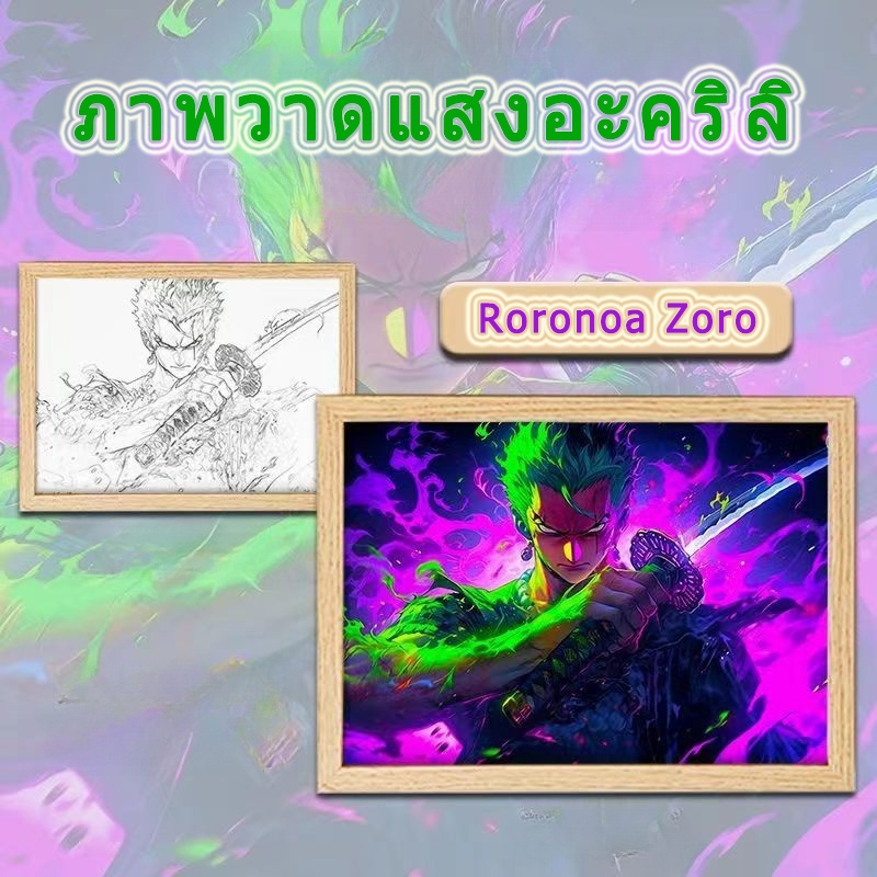 โคมไฟตั้งโต๊ะ Led 3D กรอบรูปไม้ ภาพวาดแสงเซารอน One Piece Night Light ของประดับข้างเตียงห้องนอนของตกแต่งห้องเล่นเกมของขวัญวันเกิดเรืองแสง