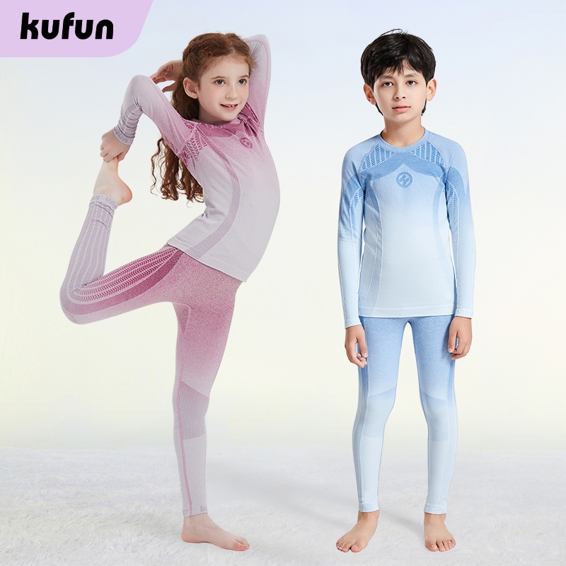 Kufun ชุดเล่นสกี แห้งเร็ว พร้อมฟังก์ชั่นบีบอัดที่อบอุ่น ชุดชั้นใน สําหรับเด็ก ปีนเขากลางแจ้ง และชุดช