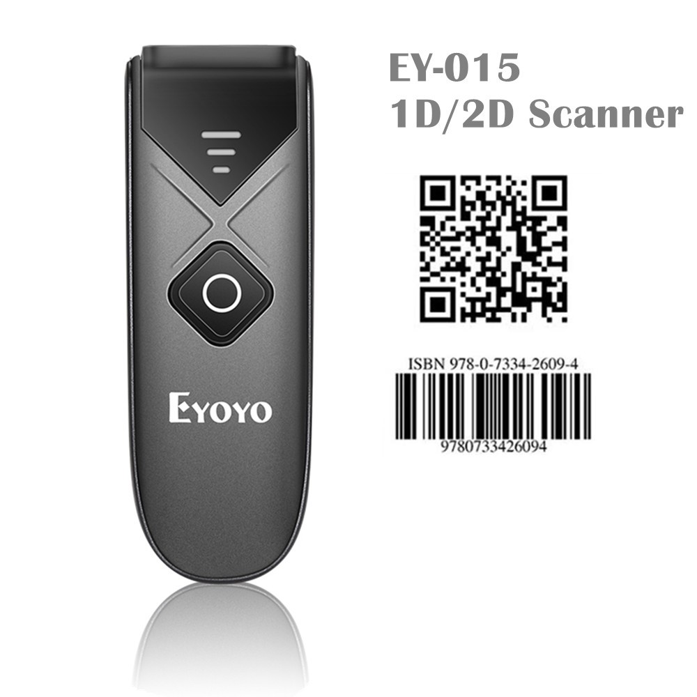 Eyoyo Mini 2D QR 1D Bluetooth Barcode Scanner ไร้สายแบบพกพา Barcode Reader พร้อมสาย USB/บลูทูธ/ 2.4G การเชื่อมต่อไร้สาย PDF417 ข้อมูล Matrix ภาพเครื่องสแกนเนอร์สําหรับ iPad, IOS,