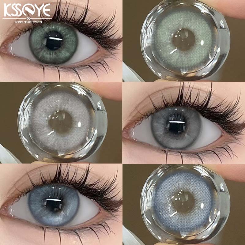Ksseye คอนแทคเลนส์ ไล่โทนสี 0.00~-8.00 14.2 มม. สีฟ้า สีเทา 2 ชิ้น