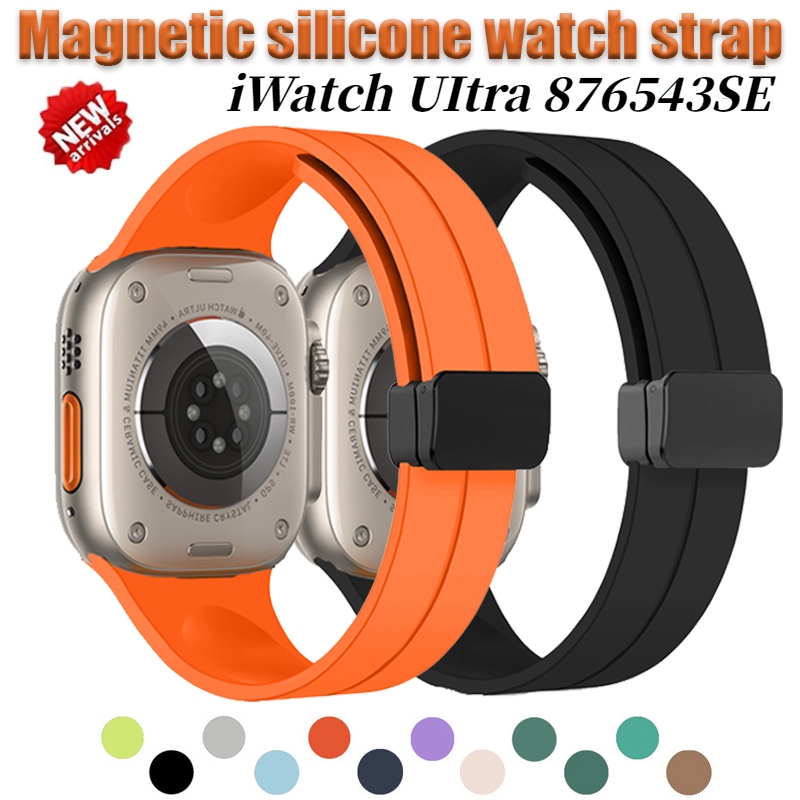 สายนาฬิกาข้อมือซิลิโคน แบบแม่เหล็ก สําหรับ iWatch band 44 มม. 45 มม. 49 มม. 40 มม. 41 มม. 42 มม. 38 มม. 45 มม. iWatch Series 7 8 se 6 5 3 ultra