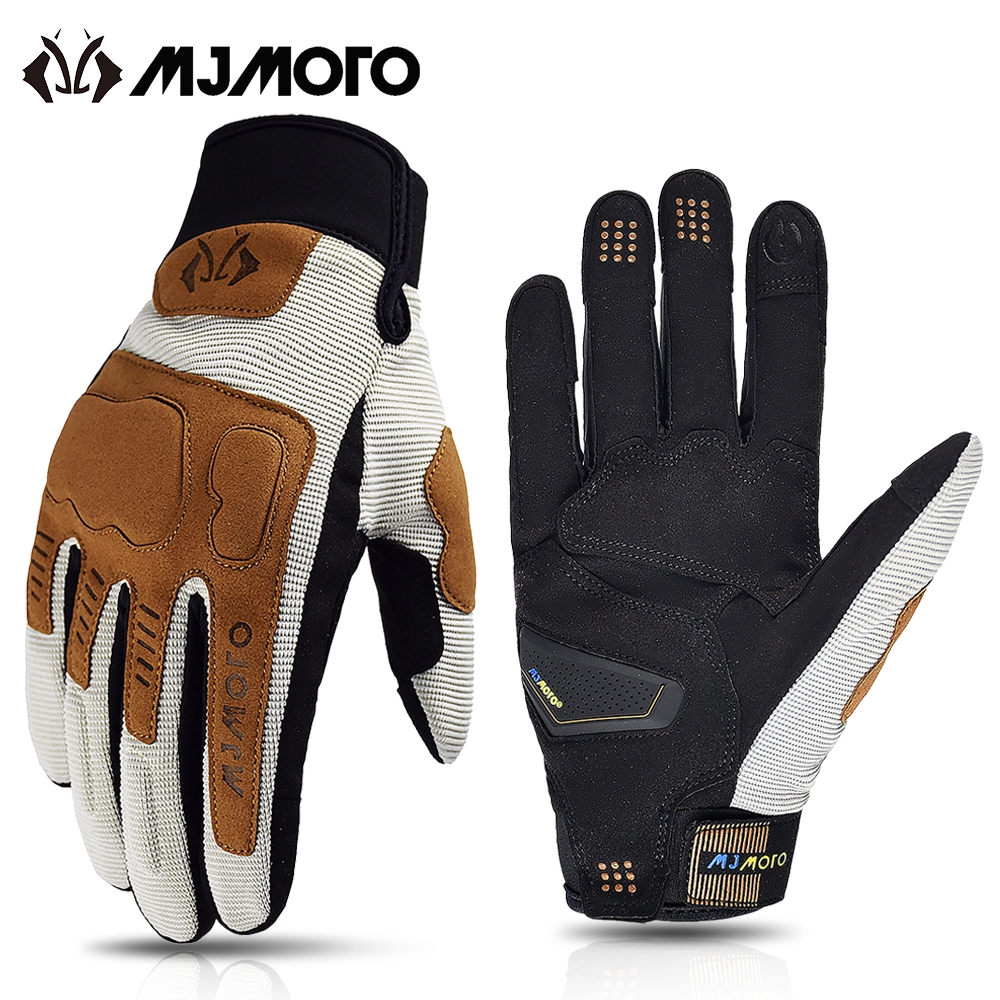 Mjmoto ถุงมือขี่จักรยานยนต์ ย้อนยุค ฤดูร้อน ระบายอากาศ EVA ป้องกันเปลือกหอย ผ้ากันลื่น ถุงมือขี่จักรยาน หน้าจอสัมผัส ผู้ชาย ผู้หญิง ถุงมือมอเตอร์ไซด์ สีน้ําตาล