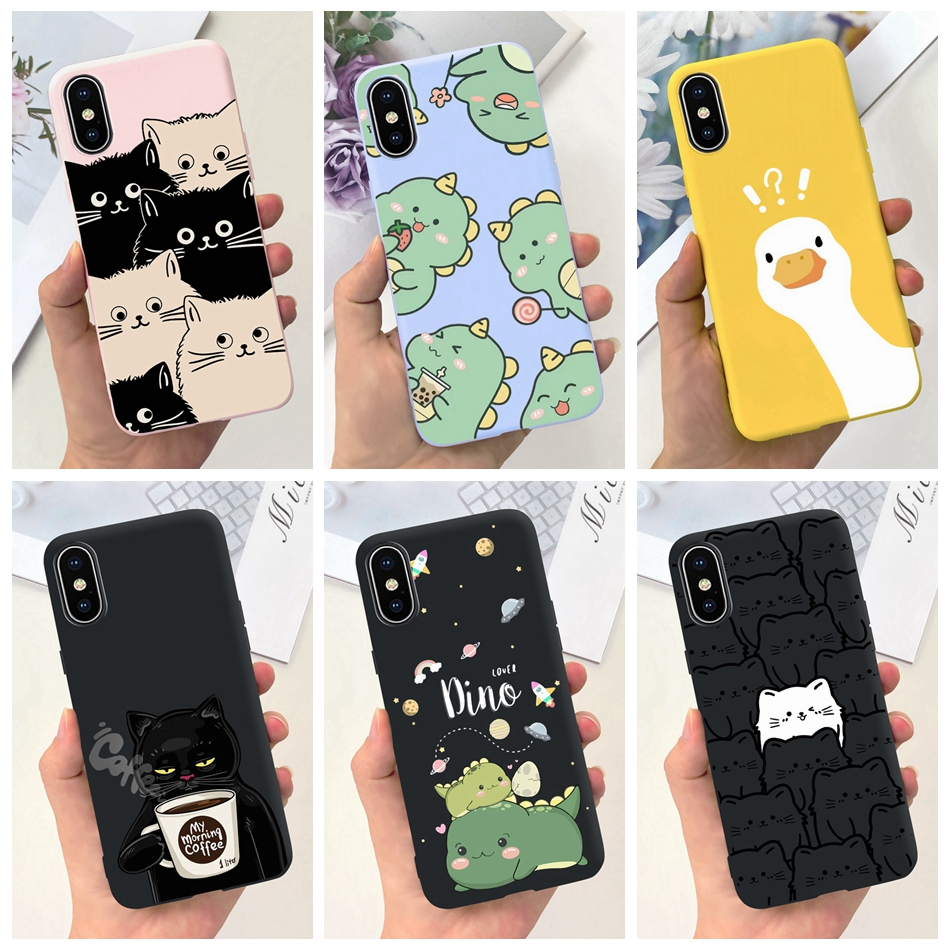 สําหรับ iPhone XS Max iPhoneX X S XR iPhoneXS แมวน่ารัก ไดโนเสาร์ เป็ด การ์ตูน สีลูกกวาด ซิลิโคนนิ่ม TPU เคส