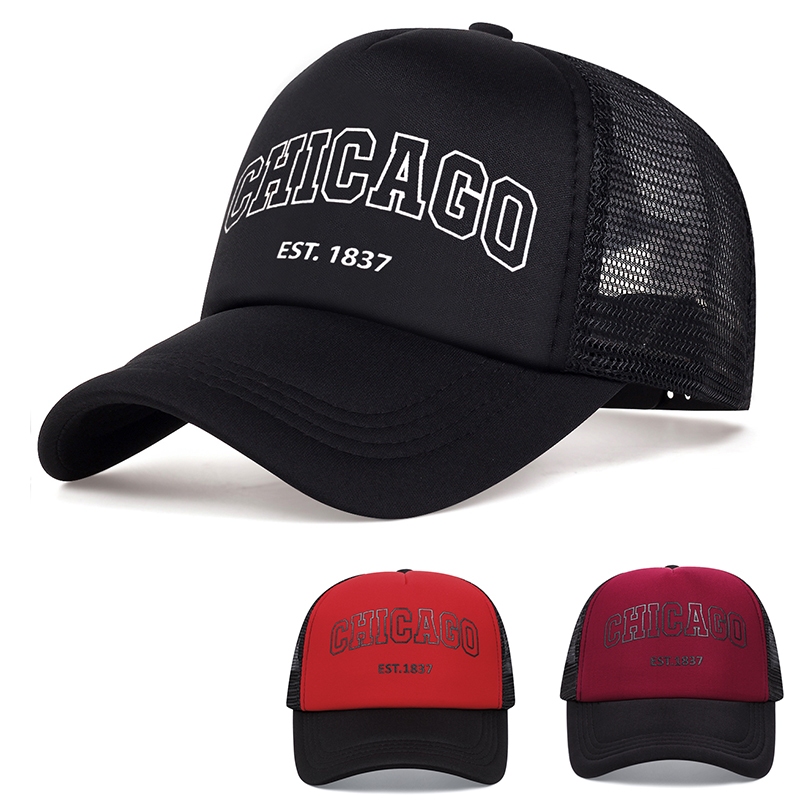 Chicago หมวกตาข่าย ระบายอากาศ พิมพ์ลายตัวอักษร คุณภาพสูง เหมาะกับเล่นกีฬากลางแจ้ง สําหรับผู้ชาย และผู้หญิง