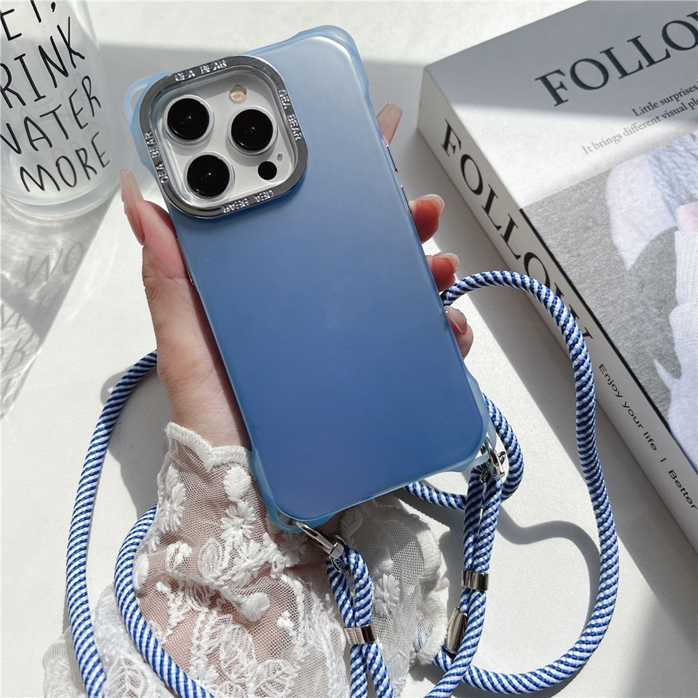 เคสโทรศัพท์มือถือ เนื้อแมตต์ แต่งกลิตเตอร์ พร้อมสายคล้องคอ หลากสีสัน สําหรับ iPhone 14 11 12 13 15 Pro Max Plus