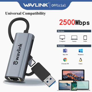 Wavlink อะแดปเตอร์เครือข่ายอีเธอร์เน็ต 2500Mbps USB 2.5G ไฮบริด 2 in 1 อลูมิเนียม แบบพกพา สําหรับแล็ปท็อป RJ45