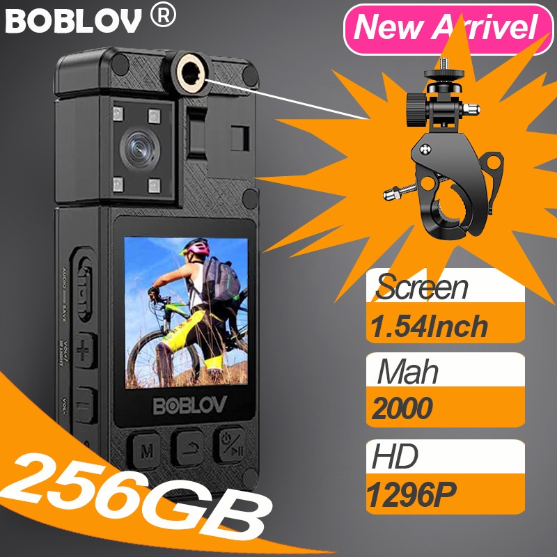 Boblov A24 HD 1296P กล้อง Body Worn Mini Police Camera กล้องแอคชั่นแคมดิจิทัล กล้องตํารวจ 180° 1.54 Inch Screen 2000Mah 256GB Night Version กล้องบันทึกวิดีโอ DVR Video Recorder