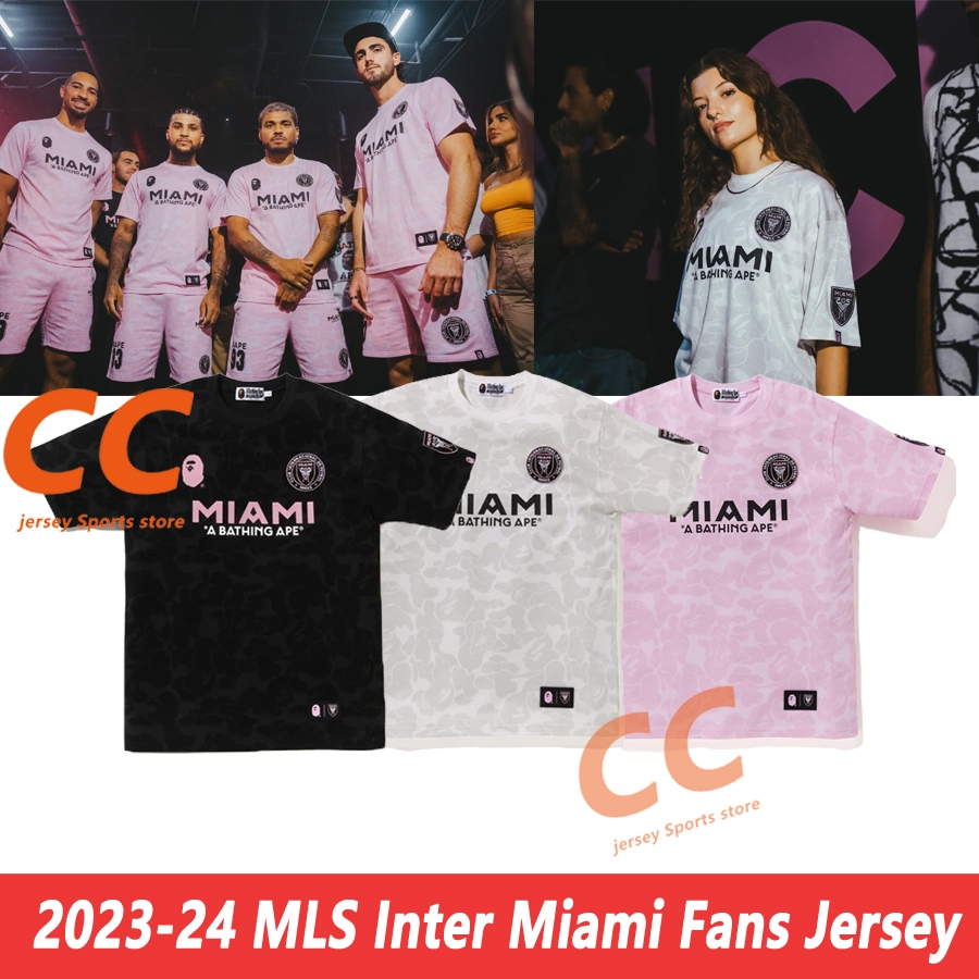 เสื้อกีฬาแขนสั้น ลายทีมชาติฟุตบอล MLS Inter Miami x BAPE 2023-24 คุณภาพสูง