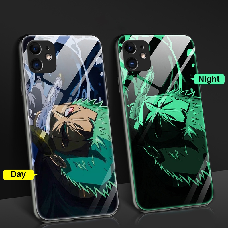 Case iPhone 15 Pro Max ONE PIECE Zorro Luminous Tempered Glass Shockproof Hard Casing For iPhone 15 15 Pro iPhone 14 14 Pro 14 Pro Max iPhone 13 11 TPU Edge Anti Fall Back Phone Cover