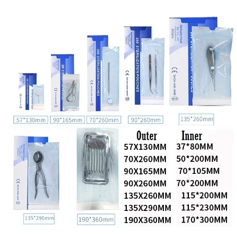 200 ชิ้น/แพ็คทันตกรรมปิดผนึกด้วยตนเองฆ่าเชื้อกระเป๋าทันตกรรมเกรดทางการแพทย์กระดาษ + CPP/ฟิล์ม PET Odontologia อุปกรณ์สัก