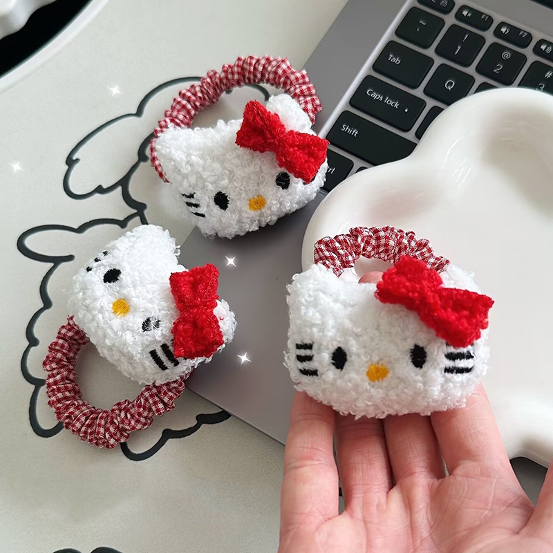ยางรัดผม แบบยืดหยุ่น และรัดรูป ลายการ์ตูน Hello Kitty น่ารัก แบบเรียบ สําหรับเด็กผู้หญิง