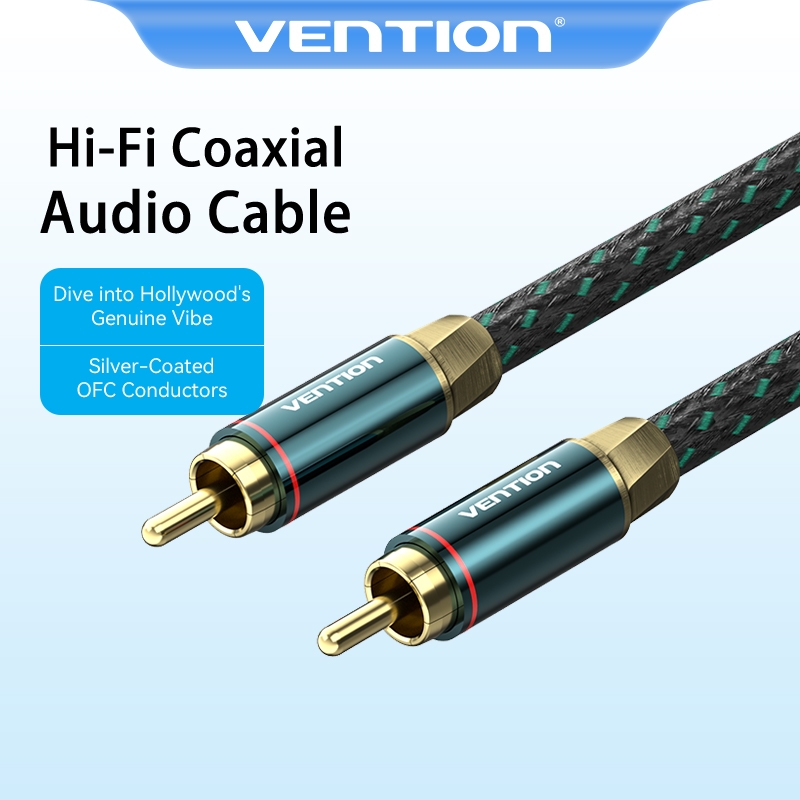 Vention RCA ตัวผู้ เป็น ตัวผู้ สายสัญญาณเสียงโคแอกเชียล สเตอริโอ สายวิดีโอ โลหะ ประเภทโคแอกเชียล สําหรับเครื่องขยายเสียงทีวี DVD