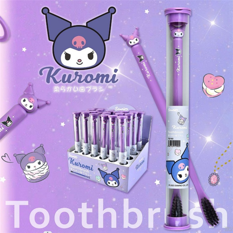 Kuromi Melody Cinnamon Dog Kitty แปรงสีฟัน ขนแปรงนุ่ม แปรงสีฟันซานริโอ้ ผู้ใหญ่ เส้นใยถ่านไม้ไผ่ อุปกรณ์อาบน้ํา แปรงทําความสะอาด เดินทาง แบบพกพา สําหรับเด็ก ผู้ใหญ่