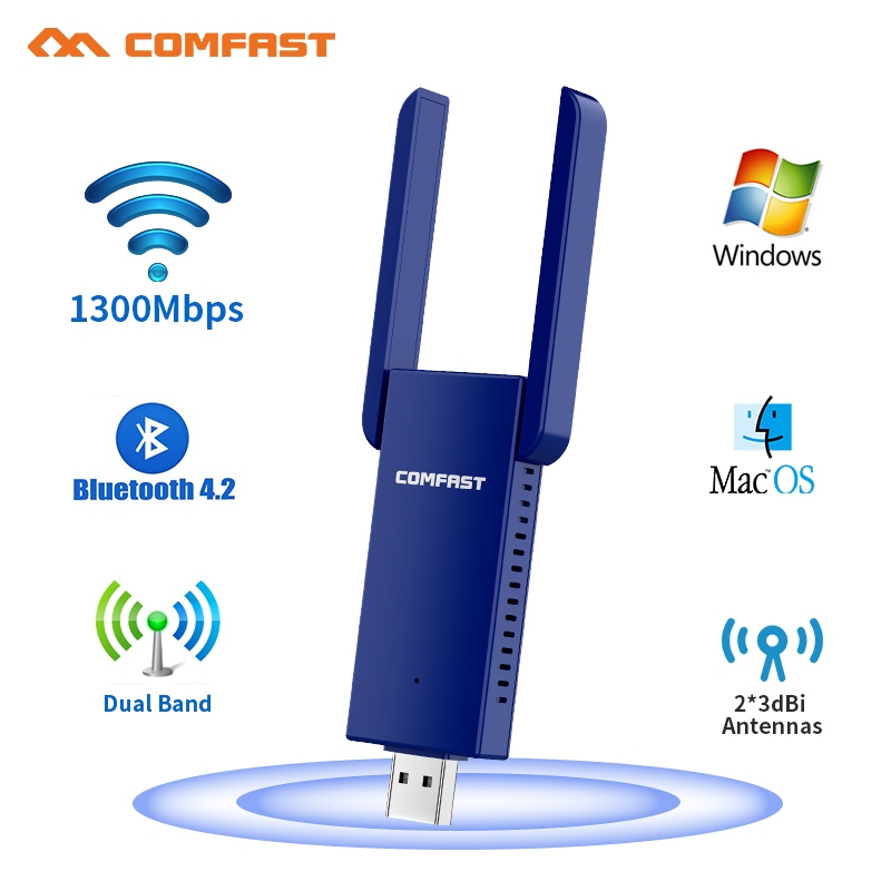 Comfast usb บลูทูธ ตัวรับสัญญาณ bluetooth + Wifi 2 in 1 1300Mbps dual band BT4.2 wifi receiver for PC Laptop Computer Bluetooth Transmitter Dongle