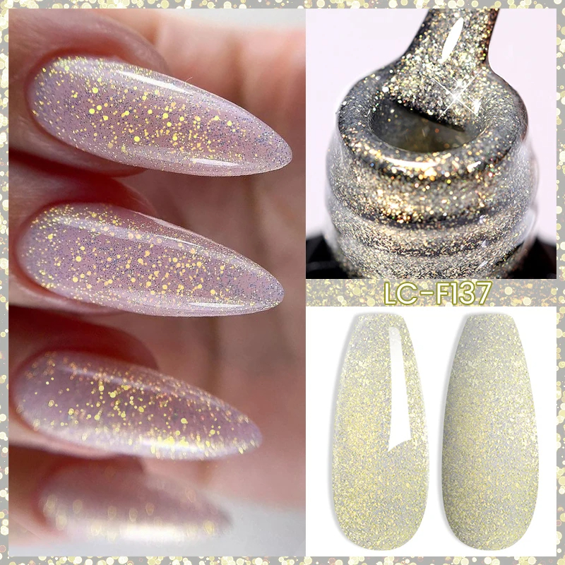 Lilycute ยาทาเล็บเจล กลิตเตอร์ สีทอง ออโรร่า กึ่งถาวร ขนาด 7 มล.