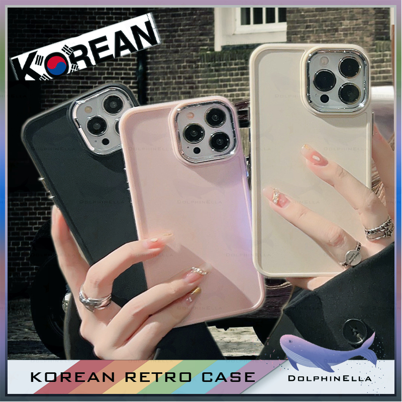 เคสโทรศัพท์มือถือ ซิลิโคน ป้องกันเลนส์ สีพื้น แบบเรียบง่าย สไตล์เกาหลี สําหรับ iphone 11 12 13 14 15 Pro Max
