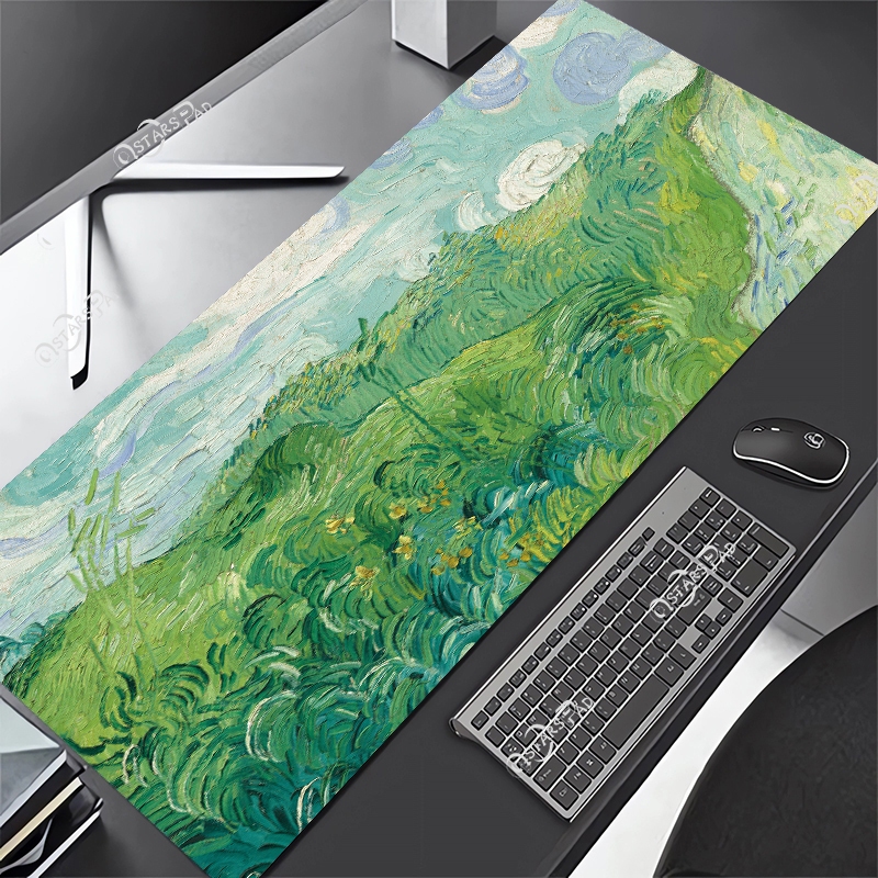 แผ่นรองเมาส์ คีย์บอร์ด พิมพ์ลายภาพวาดสีน้ํามัน รูปดอกไม้ ขนาดใหญ่ สวมใส่สบาย ไซซ์ XXL XL