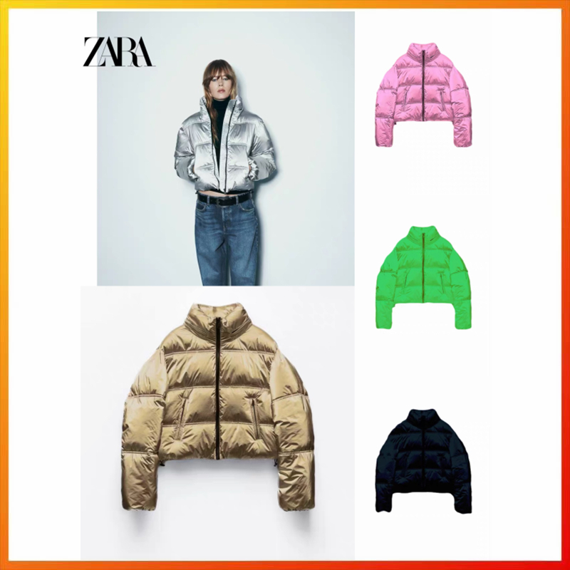 Zara2023 เสื้อแจ็กเก็ต เสื้อโค้ท ตัวสั้น ผ้าฝ้าย โลหะ แบบหนา แฟชั่นฤดูใบไม้ร่วง สําหรับผู้หญิง 3046204 808