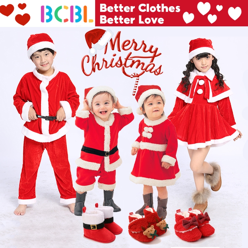 Bcbl ชุดซานตาคลอส แขนยาว ผ้ากํามะหยี่ขนนิ่ม เครื่องแต่งกายคริสต์มาส สําหรับเด็กผู้ชาย ผู้หญิง 1 ปี