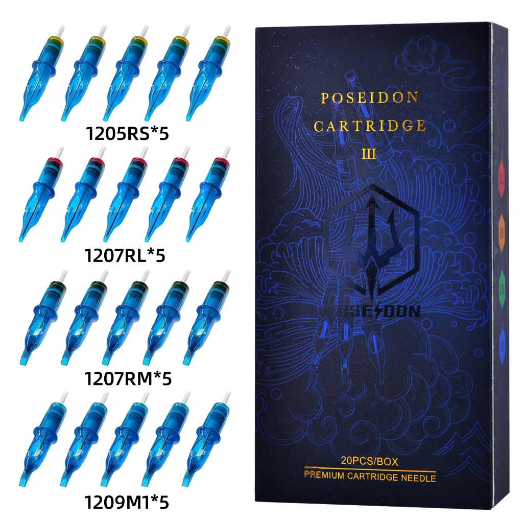 Poseidon ตลับเข็มสัก 20 ชิ้น/กล่อง RS/RM/RL/M1 เข็มคละขนาด สําหรับเครื่องสักปากกา ชุดอุปกรณ์สัก