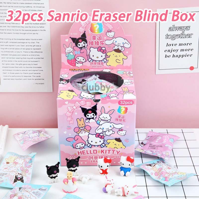 32ชิ้น Sanrio Blind Box 3D การ์ตูน ยางลบ กล่องตาบอด นักเรียน เครื่องเขียน Mystery กระเป๋า ของขวัญวันเกิดเด็ก