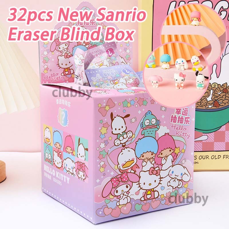 32ชิ้น ซานริโอ 3D ยางลบ กล่องตาบอด คุโรมิ การ์ตูน blind box นักเรียน ของขวัญวันเกิด