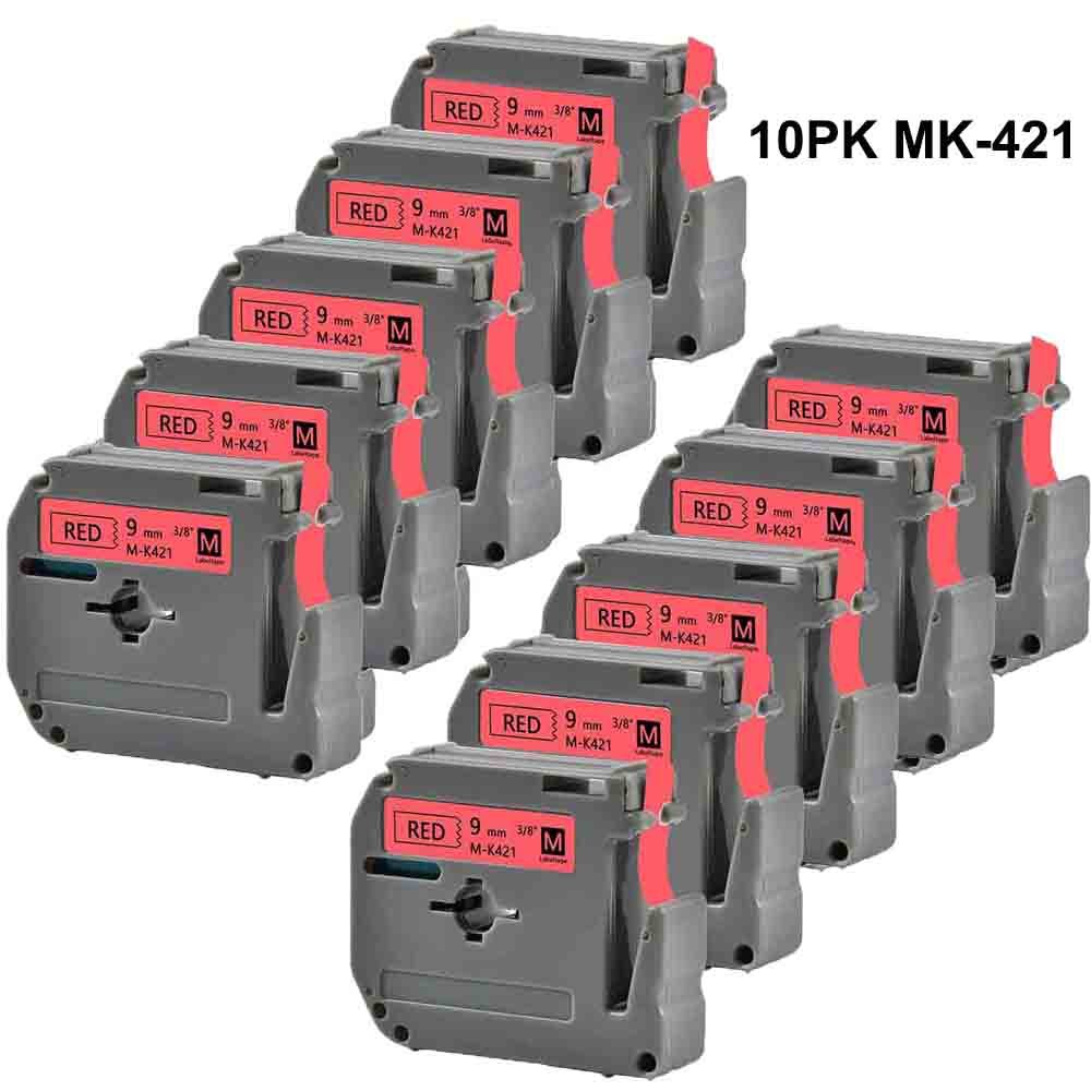 10 แพ็ค 9 มม.* 8 M สําหรับ Brother p-touch MK421 M-K421 MK-421 เทปฉลากสีดําบนสีแดง PT-65 PT-70 PT-80